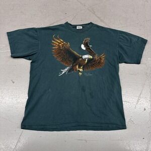 Vintage Oneita Shirt Mens XL Green Bald Eagle Graphic USA Made Patriotic Tee